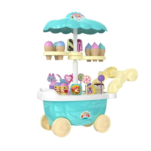 KOYPTL Ice Cream Cart Toy Play Set for Kids, Baby Toys Pretend Play Ice Cream Shop Kitchen Food Toys, Ice Cream Truck Toddlers Toys for 3-5 Preschool Learning Activities