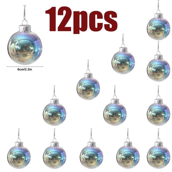 KOYPTL Iridescent Christmas Balls Ornaments Set,12pcs Clear Ornament Bubble Ball,Shatterproof Transparent Plastic Ornaments Decor Hanging For Christmastree Party Home Decor(2.3 Inch)