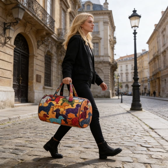 KOYPTL Journey Quilted Duffel Bag Tote Bag for Women Men Unisex,Hippie Van Quilted Duffle Bag Boho Travel Weekender Bag with Adjustable Strap Retro Style for Everyday Gym Beach Gifts for Pet Lover