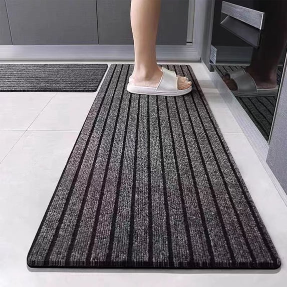 KOYPTL Kitchen Runner Rug Non-Slip,Hallway Runner Rug with Rubber Backing for Garage Laundry Living Room,Bathroom Runner Rug Household Absorbent Carpet Runners for Entryway Gray with Black Stripe