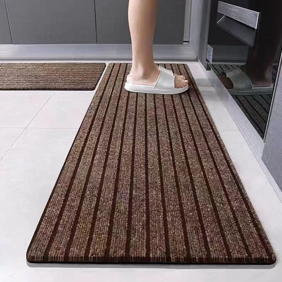 KOYPTL Kitchen Runner Rug Non-Slip,Hallway Runner Rug with Rubber Backing for Garage Laundry Living Room,Bathroom Runner Rug Household Absorbent Carpet Runners for Entryway Brown with Black Stripe