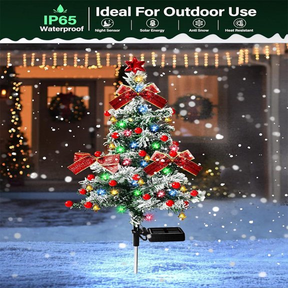 KOYPTL LED Christmas Ground Plug Lights with Christmas Tree Shaped,Solar Waterproof Pathway String Lights Outdoor for Christmas Decorations Holiday Party Backyard Sidewalk Garden Patio Cafe Ornament