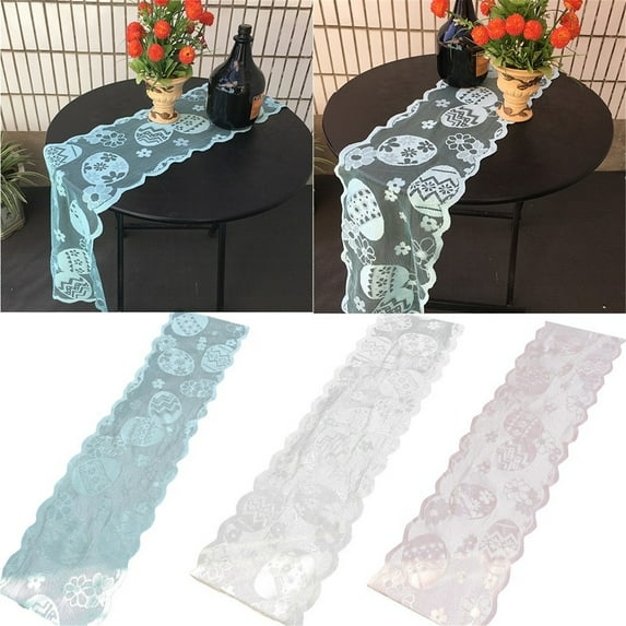 KOYPTL Lace Easter Table Runner, 72inch Long Easter Eggs Floral Table Runners Spring Holiday Decorative Tablecloth for Home Kitchen Dining Room Fireplace Mantel Bedroom Indoor Party Supplies (White)
