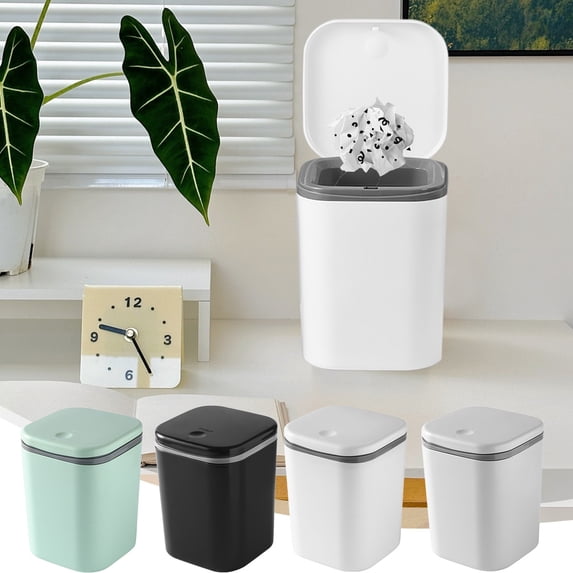 KOYPTL Large Capacity Trash Can with Push Button Lid Multipurpose Storage Can for Bedroom Bathroom Vanity Countertop Compact Wastebasket for Home Bathroom Office Supplies Desktop Garbage Bin Black