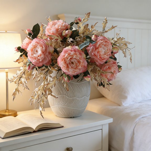 KOYPTL Large Orange Peonies Artificial Flower Wedding Branch,Real Touch Silk Faux Peony Flower for Home Autumn Arrangement Spring Decoration,Photo Props Vase Table Centerpieces Fall Floral Ornaments