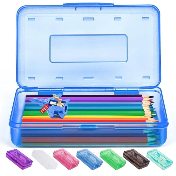 KOYPTL Large Pencil Case Hard Plastic Pencil Box Clear Snap-Tight Lid Stackable Pen Crayon Case for Back to Elementary Middle College,Small Stationery,Office Supplies,Class Travel Organizer Turquoise