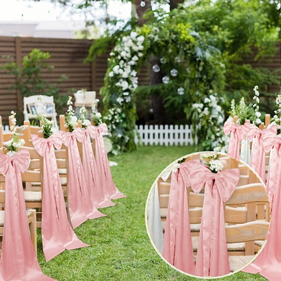 KOYPTL Large Satin Bow Chair Sashes Universal Chair Ribbon Ties Back Sash Perfect for Birthday Wedding Parties Reception & Baby Shower Hotel Event Chair Cover Decoration 42*10 Inch