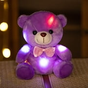 KOYPTL Light up Ribbon Bear Stuffed Animals for Toddlers 2 3 4 5 6 Years Old,LED Purple Bear Soft Toy Color Night Lights Glow Bedtime Pal Festival Gift for Boys Girls Birthday Christmas Decorations
