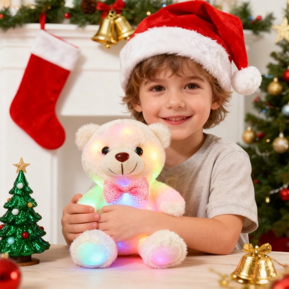 KOYPTL Light up Ribbon Bear Stuffed Animals for Valentine Wedding Gift,LED White Bear Soft Toy Color Night Lights Glow Bedtime Pal Festival Gift for Boys Girls Toddlers Birthday Christmas Decorations
