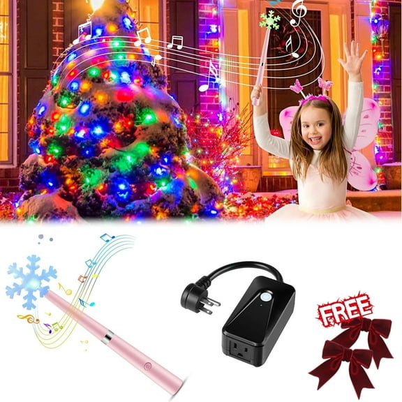 KOYPTL Magic Light Wand with Wireless Remote Control Outlet Snowflake Shape Christmas Tree Lights with Music,Christmas Party Supplies,Xmas Gifts for Kids Women Home Decor Christmas Decorations Indoor
