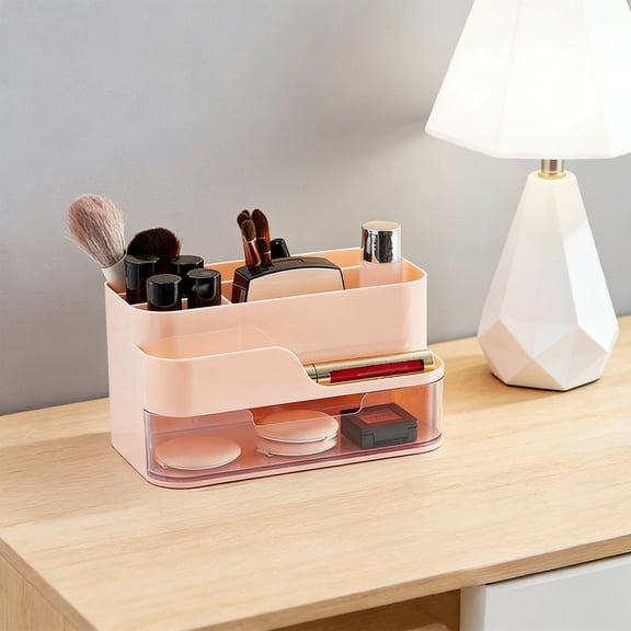 KOYPTL Makeup Organizer with Drawers Plastic Cosmetic Organizer Desk and Bathroom Makeup Storage Box Jewelry and Accessory Holder Compact Container Cosmetic Display Case Pink