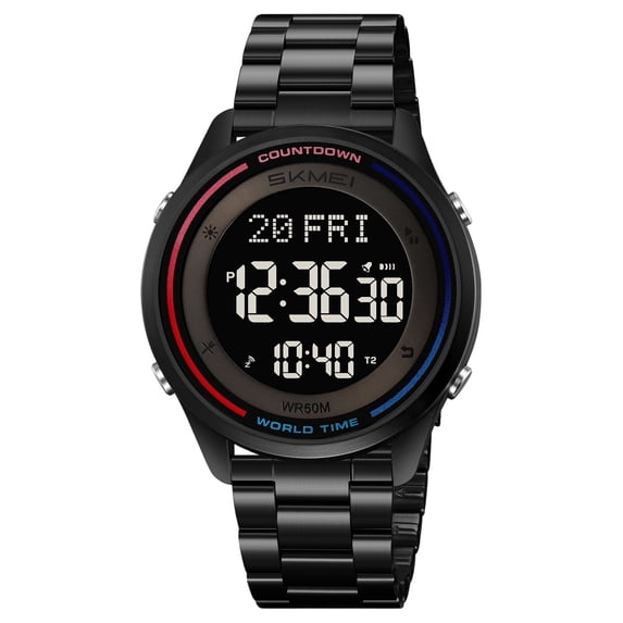 KOYPTL Men's Digital Multi-Function Watches Dual Time Alarm Stopwatch Countdown Backlight Waterproof Watch