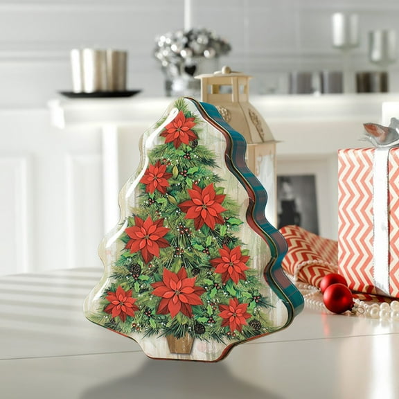 KOYPTL Metal Christmas Storage Box,Christmas Tin Case Packaging Box Xmas Tree Container with Lid for Cookie Chocolate Gifts Storage for Xmas Holiday Parties Birthdays and Seasonal Celebrations Design