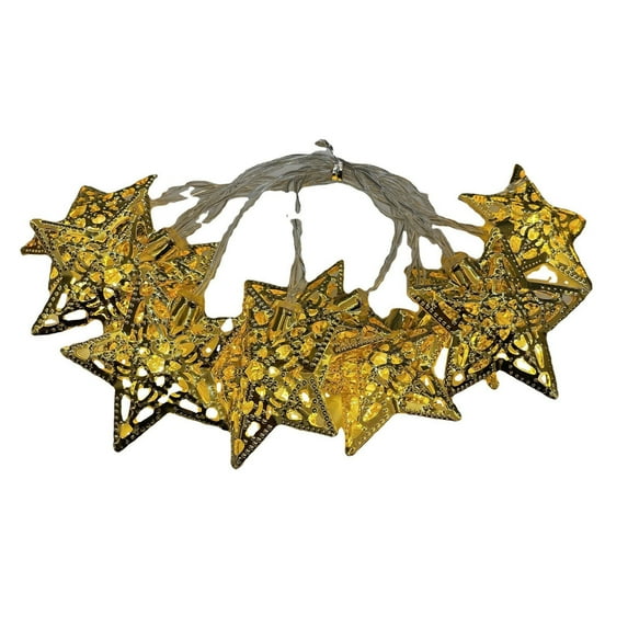 KOYPTL Metal hollow String Light with Star Shaped-10 Led,Battery Operated Christmas Lamp Warm Glowing for Christmas Tree Fireplace Front Door Stairs Wall Window Decor Bedroom Desktop Ornament