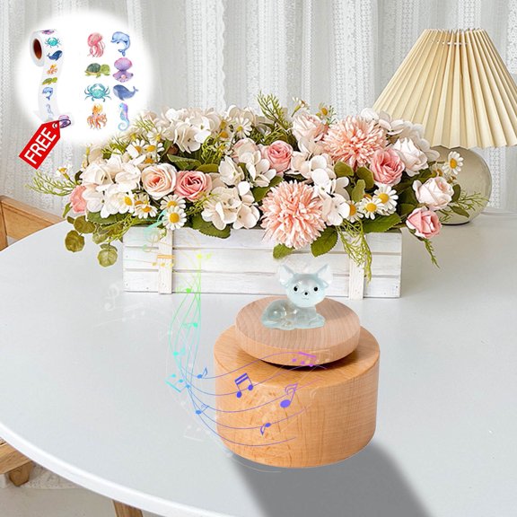 KOYPTL Mini Luminous Circular Music Box,Wooden DIY Rotating Music Box Toys with Wind-up Mechanism for Home Decoration Desktop Display Ornaments Gift for Christmas Stocking Stuffers Birthdays Holidays