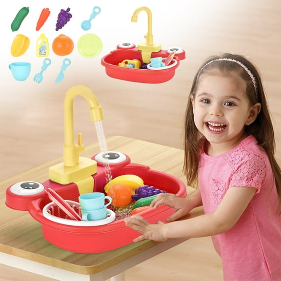 KOYPTL Mini Play Kitchen Sink Toy For Kids 3+,Play Sink With Automatic Water Cycle System And Kitchen Accessories,Pretend Role Play Dishwasher Toys,Christmas Birthday Gift For Boys Girls 3 4 5+