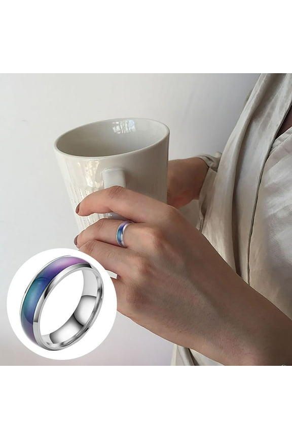Mother's Day Valentine's Day Birthday Gift for Girlfriend Mother Wife DaughterFashionable Temperature Sensitive Glaze Color Color Changing Ring Temperature Sensitive Couple Ring 6MM
