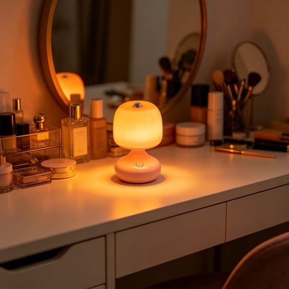KOYPTL Mushroom Lamp Desk Lamp for Bedroom,Table Bedside Small Lamp for Living Room,Mushroom Decor Cute Mini Modern Lamps LED Night Light for Night Stands,Study,Aesthetic Home Coffee Decor Pink