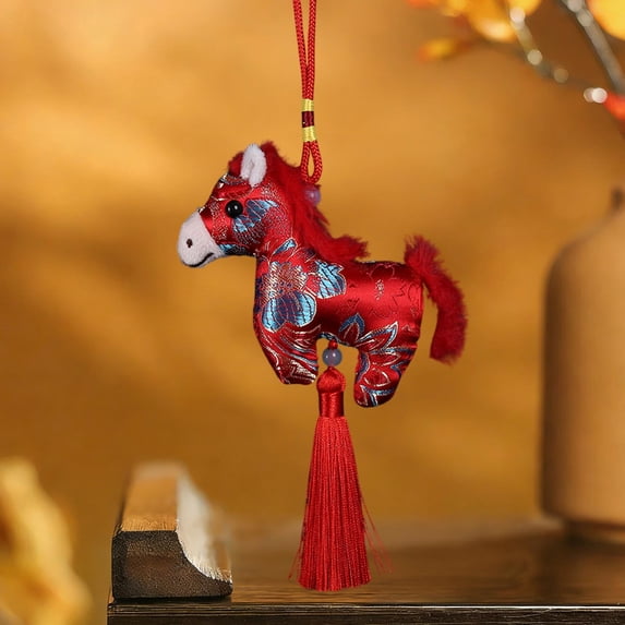 KOYPTL NewYear Beautiful Ponies Ornament ChineseStyle Car Accessory Tassel-Decorated y Pendant Year of The Horses GiftSoft Christmas Birthday Gift for Boys Girls Home Bedroom Holiday Party Decor