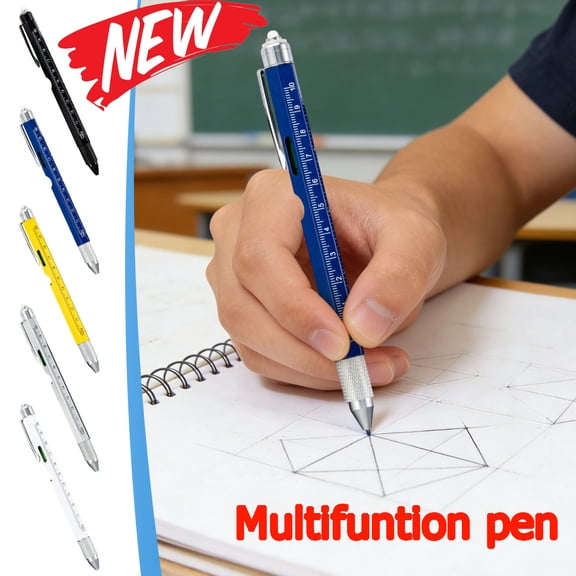 KOYPTL One Pen Nine Functions 9 in 1 Multitool Pen with LED Light Cool Gadgets Valentine's Day Gifts for Men Multi-Tool Pencil Stocking Stuffers White Elephant Gifts for Dad Grandpa Husband(1pc)