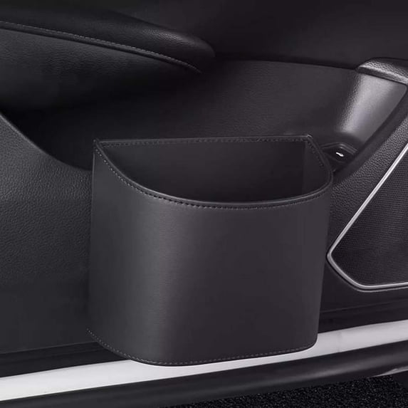 KOYPTL PU Leather Car Trash Can Bin Mini Auto Dustbin Garbage Organizer Multifunctional Garbage Container Bin Car Accessories Essentials Interior for Women Men Car Door Side Storage Box
