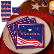 KOYPTL Patriotic Party Supplies16 Guests Veterans Day Tableware Set 4th of July Plates Napkins American Flag Tablecloth Independence Thank You Veterans Party Decorations