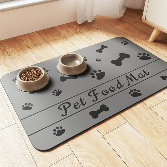 KOYPTL Pet Feeding Mat Absorbent Water Bowl Mats with Waterproof Rubber Backing Quick Dry Water Dispenser Mat for Dog and Cat Pet Supplies 12*24 Inch Gray