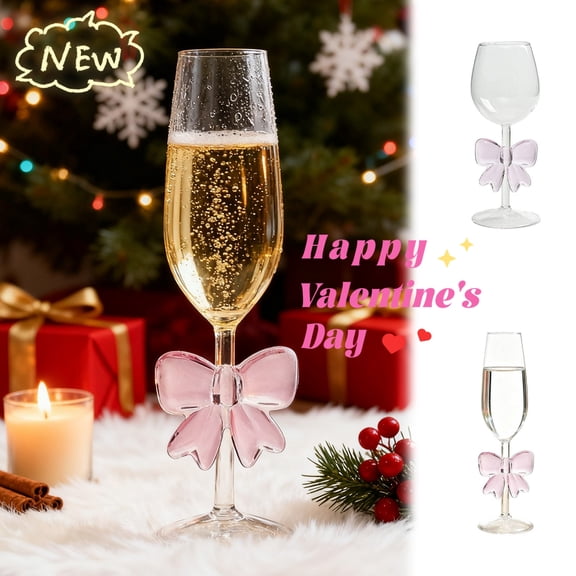 KOYPTL Pink Bow Champagne Glasses,Toasting Champagne Flutes Clear Glass Cocktail Wine Cups for Couples Birthday, Wedding, Anniversaries, Parties,Valentine‘s Day Gift
