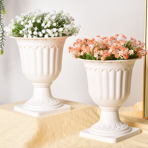 KOYPTL Plastic Flowerpot for Outdoor Home,Mini White Ribbed Pedestal Decorative Bowl,Compote,Fluted Pedestal Roman Plant Containers for Wedding Holiday Easter Centerpiece Entryways Backyard Patios