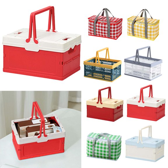 KOYPTL Plastic Storage Crate 5.7"X9.8",Collapsible Stacking Storage Basket with Lid Handles,Folding Shopping Basket for Kitchen Bathroom Car Classroom Medicine Milk,Portable Stackable Picnic Basket