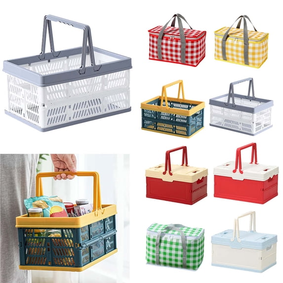 KOYPTL Plastic Storage Crate,Collapsible Stacking Storage Basket with Handles,Folding Shopping Basket for Kitchen Bathroom Home Car Classroom Medicine Milk,Portable Stackable Visible Picnic Basket