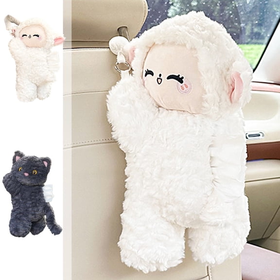 KOYPTL Plush Animals Tissue Box Cover 13 Inch Cute Cartoon Fluffy Tissue Box Holder Mounted Hanging Tissue Box Organizer and Storage for Car Home Bathroom Accessories Birthday Party Gifts for Women