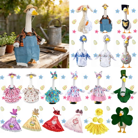 KOYPTL Porch Goose Outfits,All Seasons Holiday Christmas,St.Patrick's Day,Easter,Valentine,Birthday,Goose Outfits for Patio Yard Garden Decor,23" Porch Goose Decorations Include Costume & Accessories