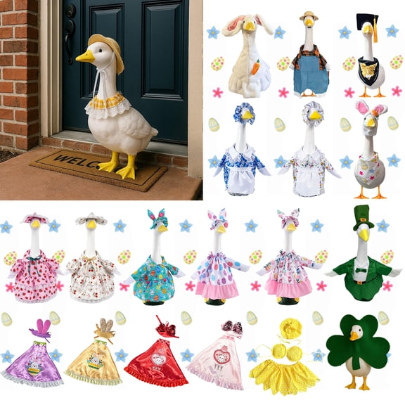 KOYPTL Porch Goose Outfits,All Seasons Holiday Christmas,St.Patrick's Day,Easter,Valentine,Birthday,Goose Outfits for Patio Yard Garden Decor,23" Porch Goose Decorations Include Costume & Accessories