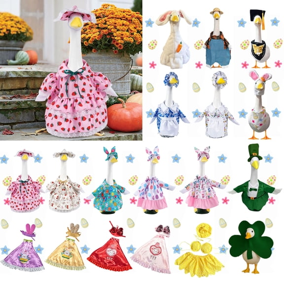 KOYPTL Porch Goose Outfits,All Seasons Holiday Christmas,St.Patrick's Day,Easter,Valentine,Birthday,Goose Outfits for Patio Yard Garden Decor,23" Porch Goose Decorations Include Costume & Accessories