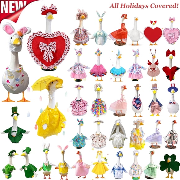 KOYPTL Porch Goose Outfits, All Seasons Holiday, Valentine's Day, St. Patrick's Day, Easter, 4th of July Lawn Porch Goose Clothes for Goose Patio Yard Garden Lawn Decor, Porch Goose Decorations