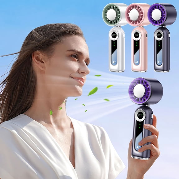 KOYPTL Portable Handheld Fan Can Stand and Fold,4000mAh USB-C Rechargeable Battery 12H Runtime 199 Speed LED Display Mini Fan for Outdoor Travel Beach Concerts Pink