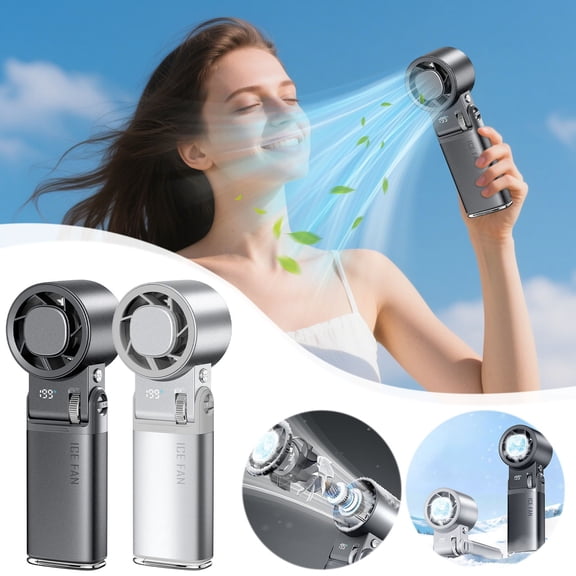 KOYPTL Portable Handheld Turbo Fan with Ice Cooler UltraHigh Speed Personal Fan,4000mAh Rechargeable,20H Cooling Time Silent Motor Summer Essential for Travel/Outdoor/Office Silver
