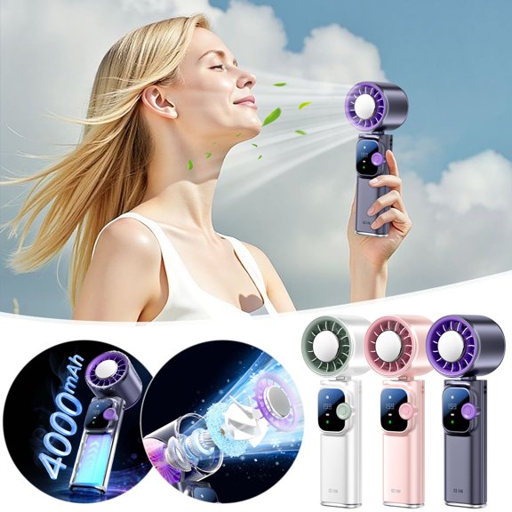KOYPTL Portable Handheld Turbo Fan with Ice Cooler UltraHigh Speed Personal Fan,4000mAh Rechargeable,20H Cooling Time Silent Motor Summer Essential for Travel/Outdoor/Office Pink