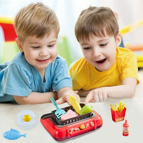 KOYPTL Pretend Play BBQ Food Toys For Toddlers 3+,Grill Electric Stove Play Toys Set With Light And Sound Food Color-Changing Cooking Tableware,Birthday Christmas Gift For Kids Boys Girls 3 4 5+