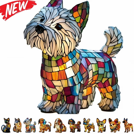 KOYPTL Rainbow Puppy Lamp for Home Bedroom Decor 3D Retro Stained Resin Rainbow Pup Lights Charge Powered Table Lamp Puppy Glow Lamps for Desk Bookshelf Birthday Easter Gifts for Women Pet/Dog Lovers