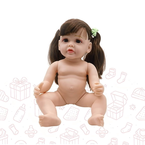 KOYPTL Realistic Girl Doll with Brown Long Hair,12In Undressed Soft Doll Toy Simulation Newborn Doll Gift for Kids Girls 3 4 5 6+ Years Old Christmas Birthday Pretend Play Holiday
