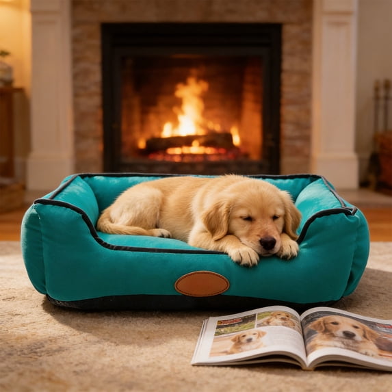 KOYPTL Rectangle Washable Dog Bed for Large Medium & Small Dogs – Soft Calming Puppy Beds Durable Warm Pet Sofa with Non-Slip Bottom for Indoor Use 43*58*10CM
