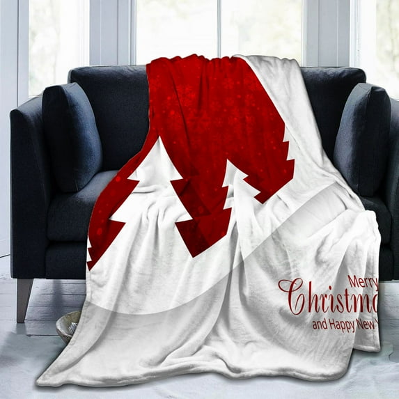 KOYPTL Red Christmas Throw Blanket for Holiday Winter,Xmas Tree Print Flannel Shawl Blankets for Sofa Bed Chair Office Living Room Home Decoration,Soft Festive Cover Rug Gift for Kids Adults-30x39 in