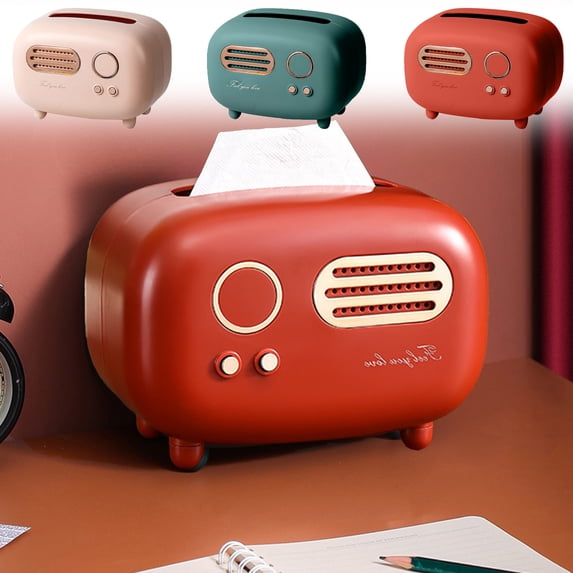 KOYPTL Retro Radio Shape Tissue Cover Box Unique Multifunction Tissue Box for Kitchen Bedroom Office Parlor Bathroom Decoration Creative Gift Tissues Cover Red