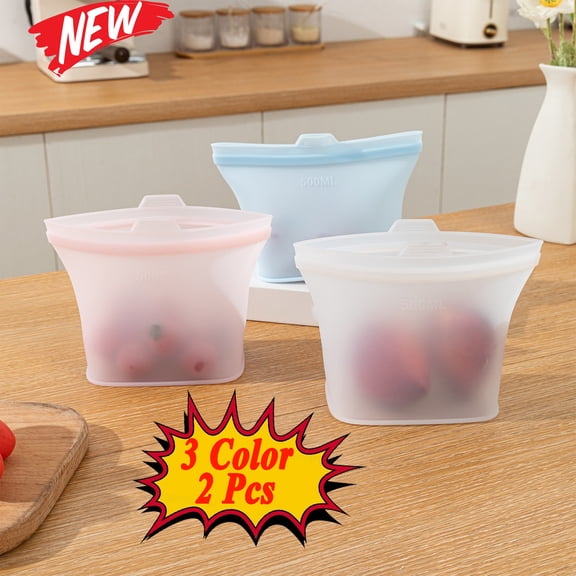 KOYPTL Reusable Silicone Food Storage Bags 2 Pack 500ML Sandwich Snack Bags Stand Up Silicone&nbsp;Bags&nbsp;for&nbsp;Fruit Vegetable Food&nbsp;Storage Container BPA Free Microwave Oven Safe Pink