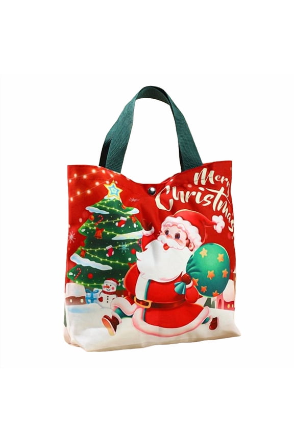 Sack Canvas Burlap Tote Bags with Colorfull Painting Gift for Women Kids,Reusable Xmas Eve Handheld Storage Containers for Party Favors Featuring Santa Snowman Christmas Events and Wrapping