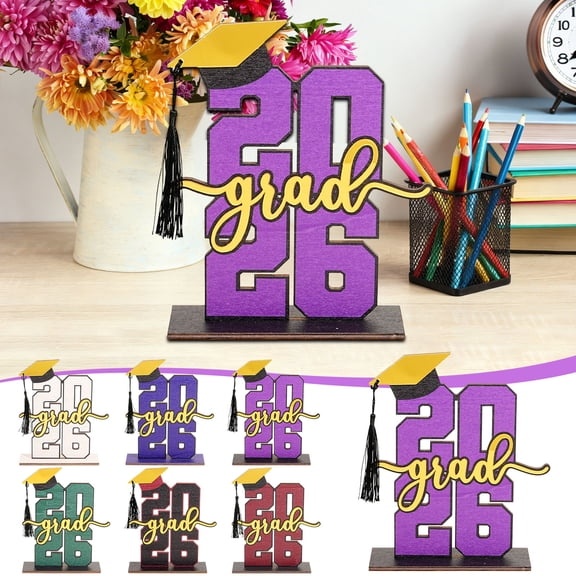 KOYPTL Senior 2026 Graduation Party Decorations Wooden 8 Inch Graduation Photo PropsClass of 2026 Table Centerpiece Party Holiday Supplies Tabletop Decorative Ornament Graduation Gifts