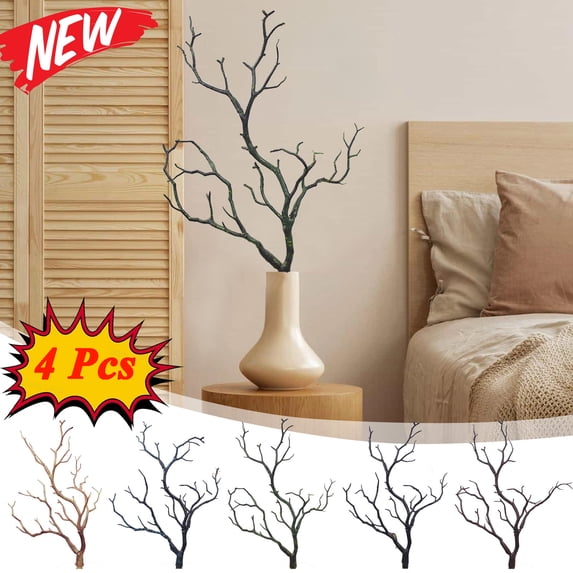KOYPTL Set of 4 Artificial Faux Branches - Decorative Twigs for Vase Centerpiece Easter Egg Hanger Spring Home Decor & Wall Ornament -Durable Plastic Stems All Season Use Natural Style