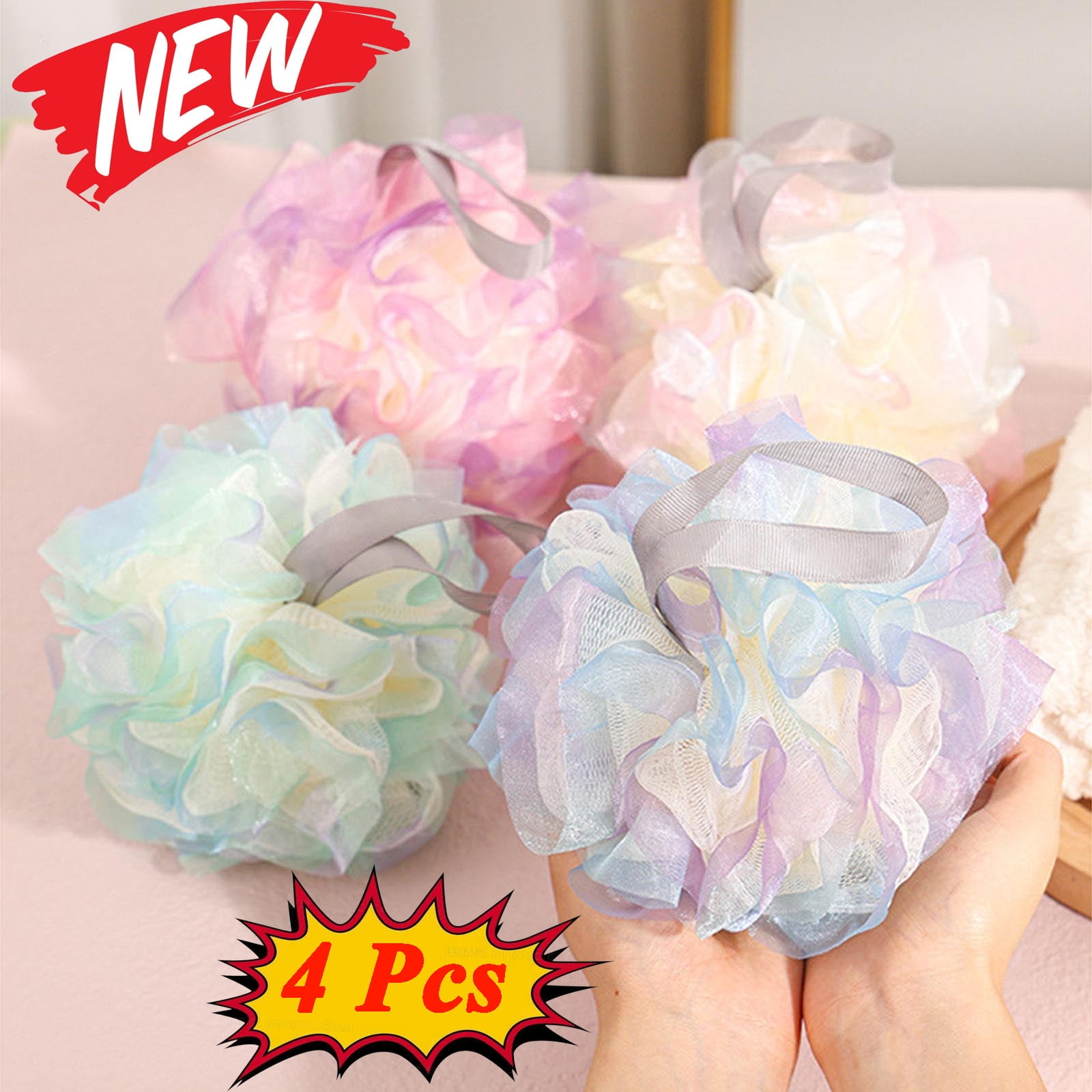 KOYPTL Set of 4 Colorful Bath Sponge Soft and friendly,Shower Loofah ...